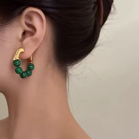 Malachite Silver Hoop Earrings - Picture 2 of 3
